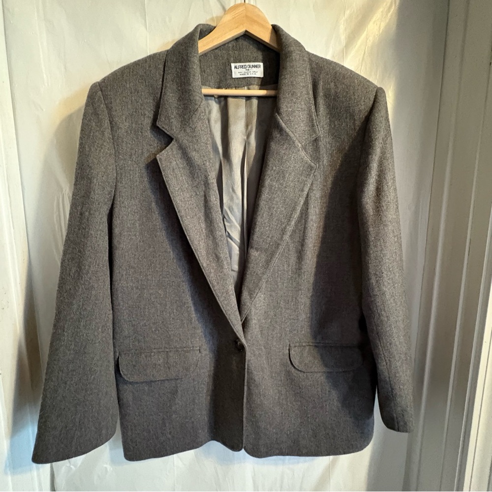 Alfred Dunner Wool Gray Blazer Jacket Career Business Professional Size 14 Work